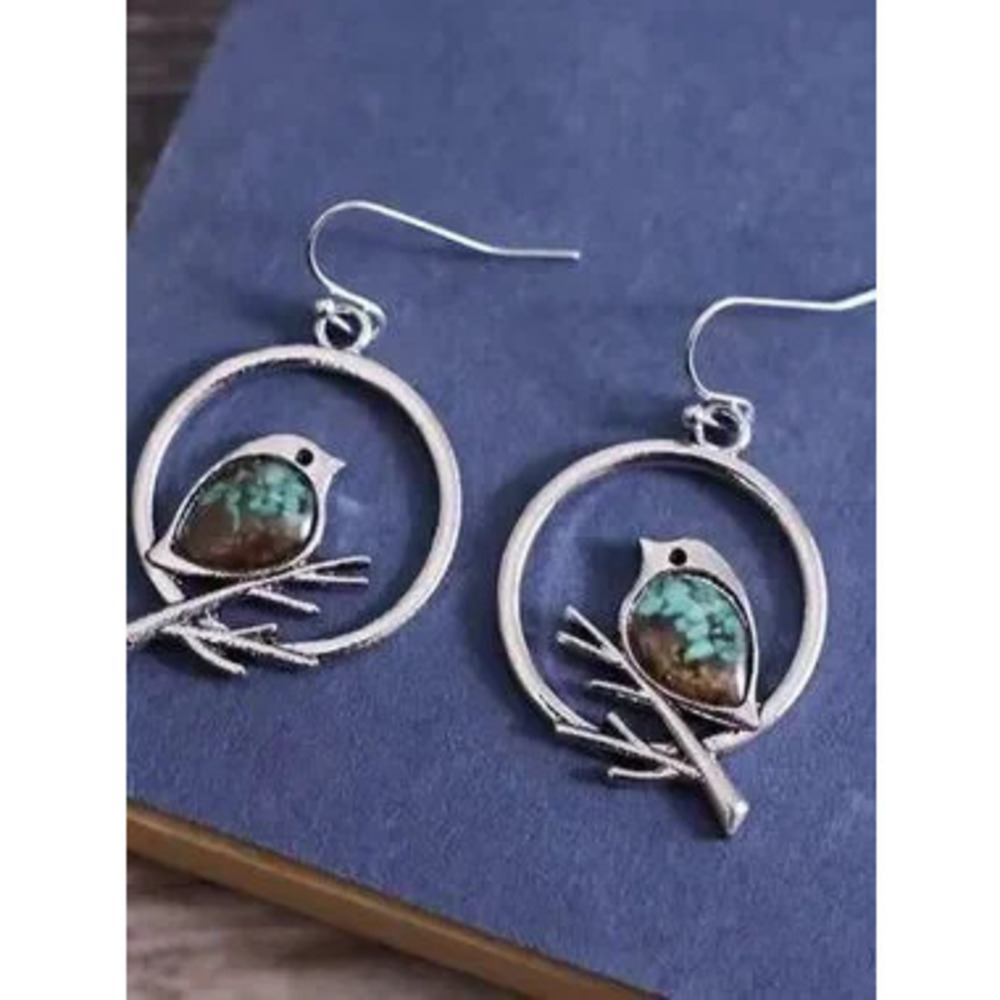 Vintage Silver Bird Earrings with Turquoise Accents - Picture 4 of 5